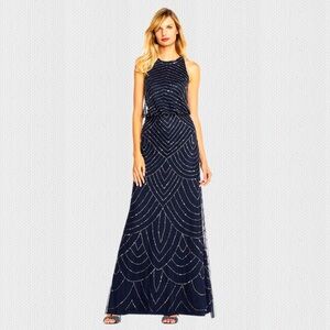 NWT Adrianna Papell Halter Art Deco Beaded Blouson Dress Sz 4